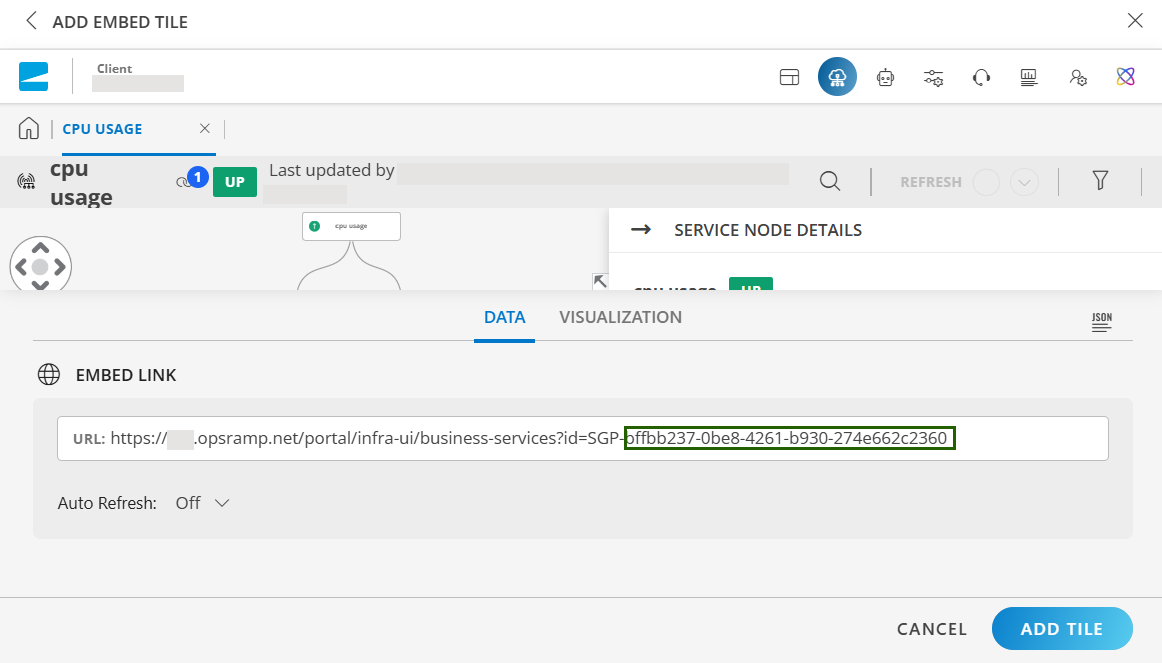 Add Embed tile window