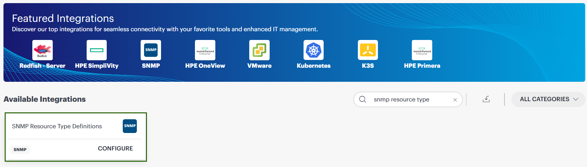 SNMP resource type definition configure - Available integrations