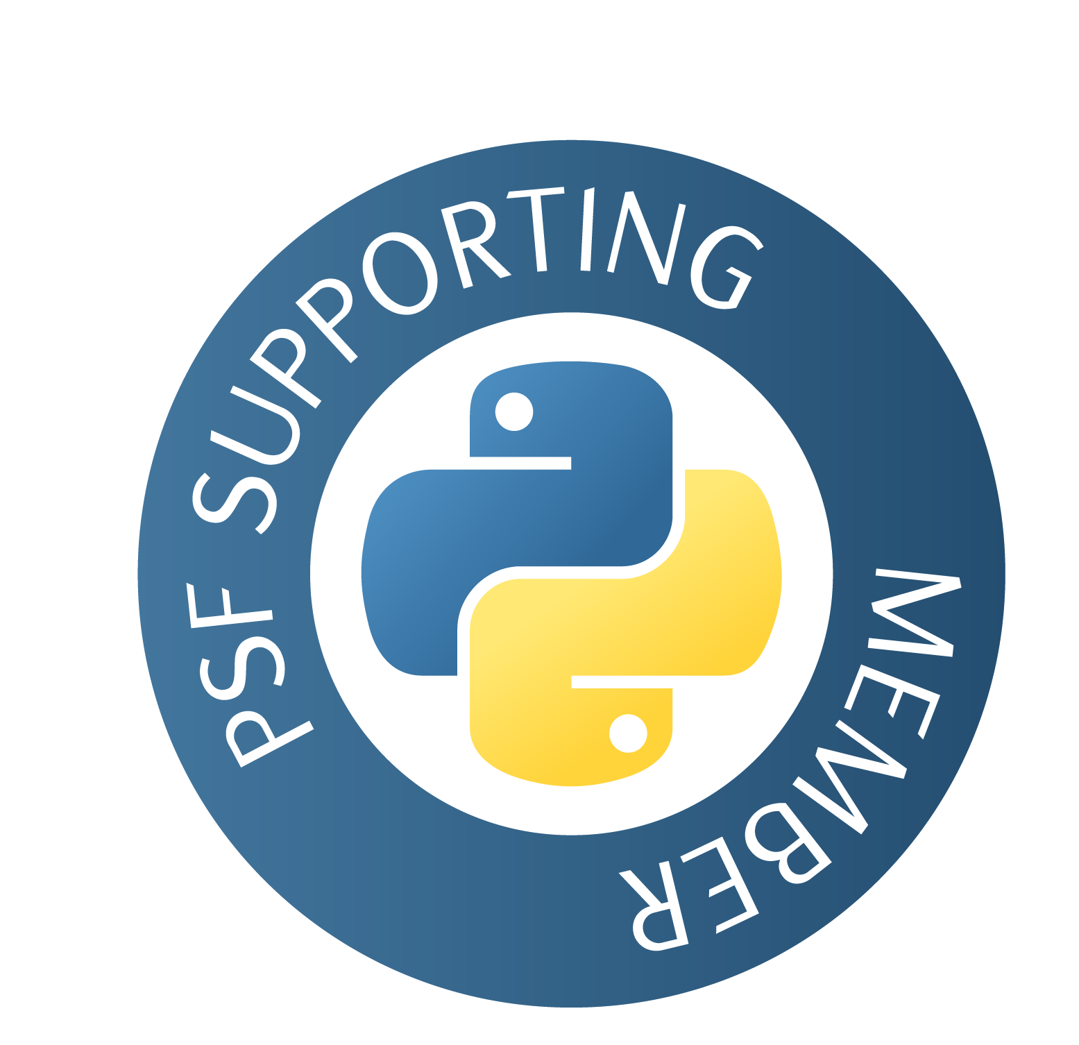 A blue circle with the text PSF Supporting Member around the Python logo